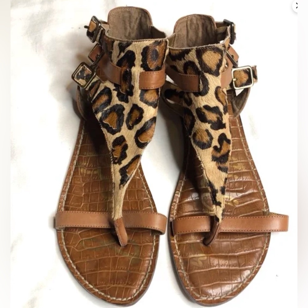 Sam Eldelman Nude Leopard Grenna Gladiator Flat Sandal Size 8
